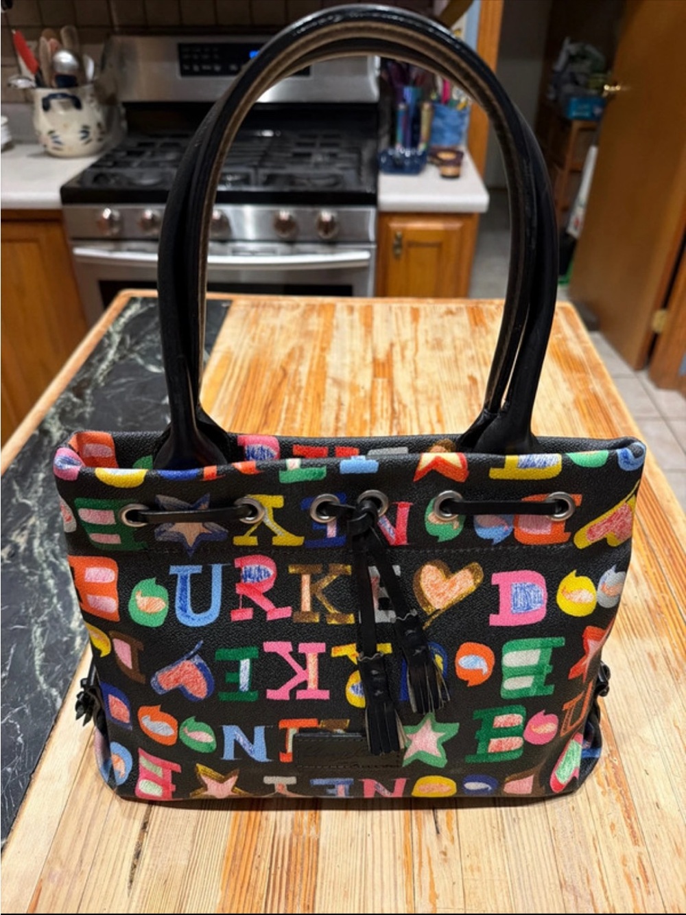Dooney & Bourke Black Multicolor Alphabet Print Tote